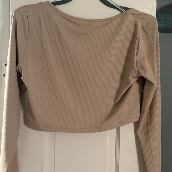 Lulus Corset Top - Women’s Shirt - Long Sleeve Shirt - Crop Top - Gifts - Tan - Picture 5 of 6